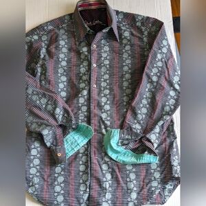 Robert Graham Cotton Silk Trim Unique 3D Design Button down Shirt 3D Siz…